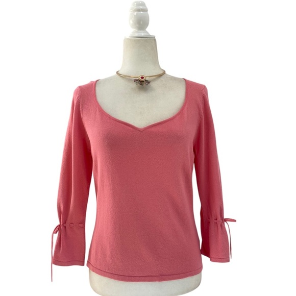 Shu Shu Sweetheart Neckline Pink Women's Top with Sleeve Ties - Picture 4 of 8